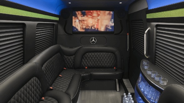 Interior of Charter Bus Company Wesley Chapel's 14 Passenger Sprinter Limousine in Wesley Chapel